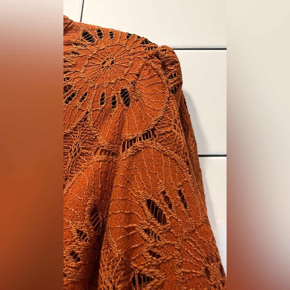 Women's Burnt Orange Lace Long-Sleeve Top - Picture 5 of 7